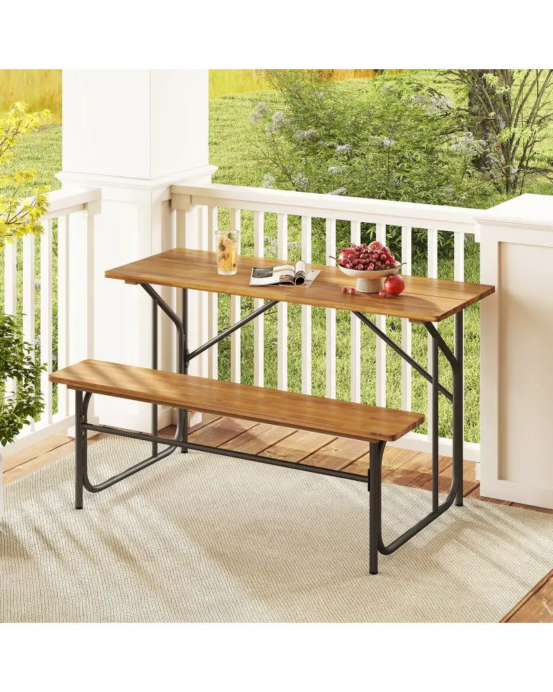 Acacia Wood Patio Table Bench for 2 People One-Side Picnic Table - Natural - Picnic Tables