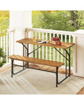 Acacia Wood Patio Table Bench for 2 People One-Side Picnic Table - Natural - Picnic Tables