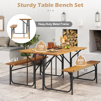 Acacia Wood Patio Table Bench for 2 People One-Side Picnic Table - Natural - Picnic Tables