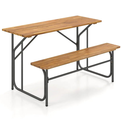 Acacia Wood Patio Table Bench for 2 People One-Side Picnic Table - Natural - Picnic Tables