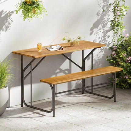 Acacia Wood Patio Table Bench for 2 People One-Side Picnic Table - Natural - Picnic Tables