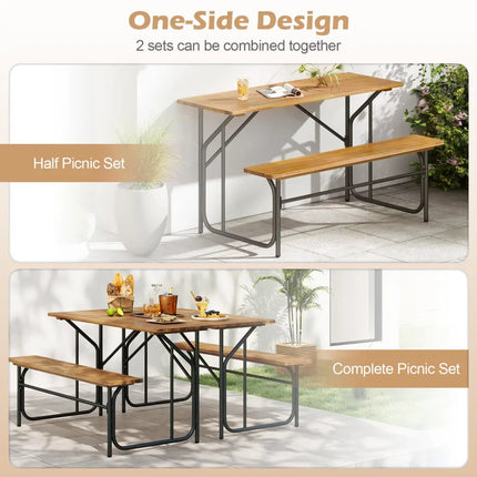 Acacia Wood Patio Table Bench for 2 People One-Side Picnic Table - Natural - Picnic Tables