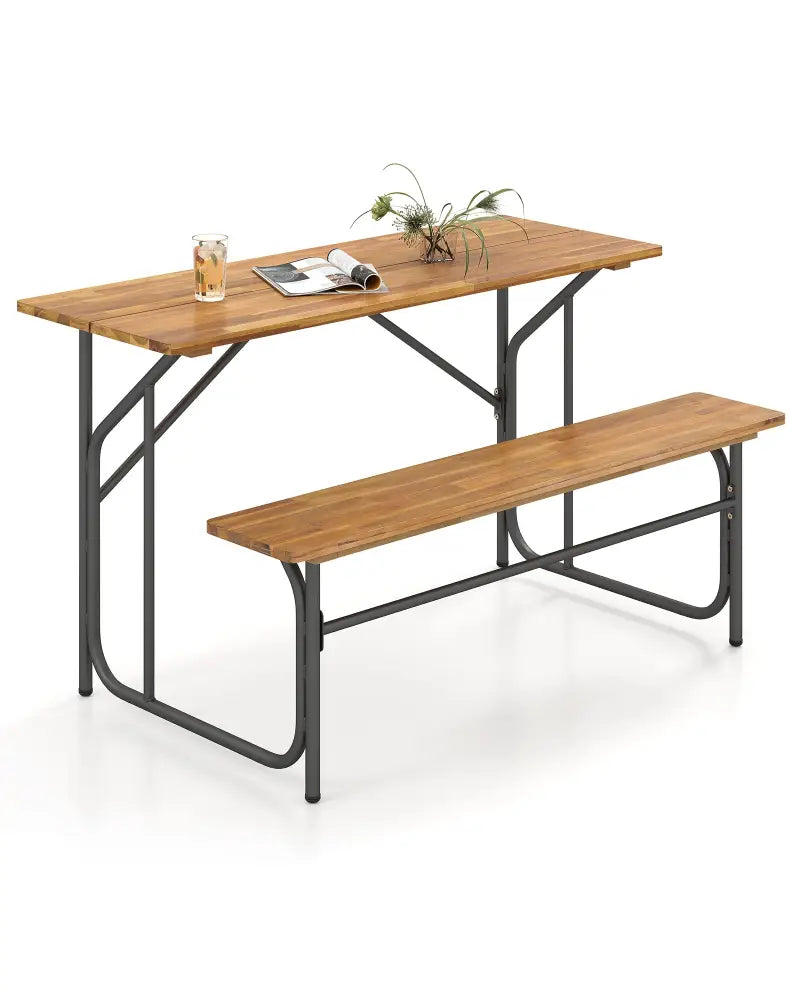 Acacia Wood Patio Table Bench for 2 People One-Side Picnic Table - Natural - Picnic Tables