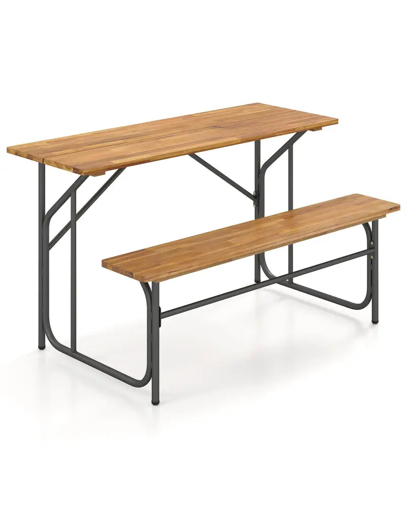 Acacia Wood Patio Table Bench for 2 People One-Side Picnic Table - Natural - Picnic Tables