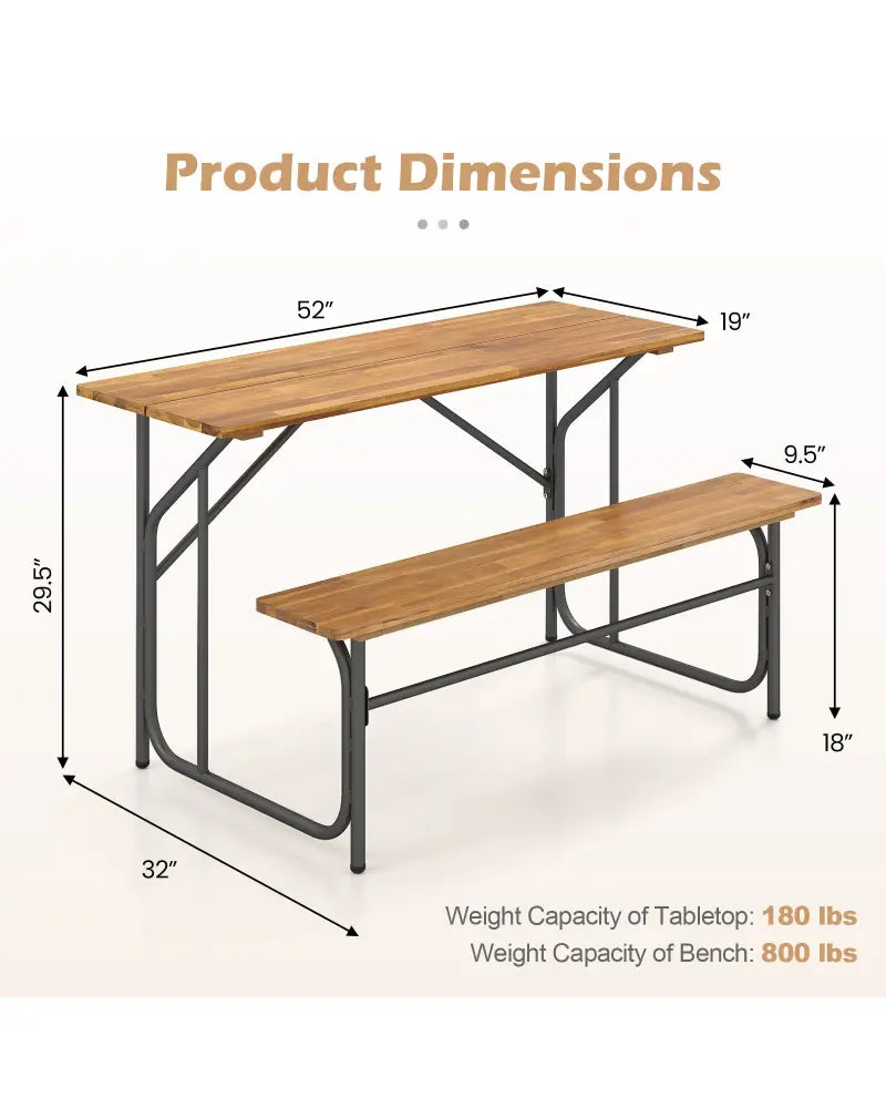 Acacia Wood Patio Table Bench for 2 People One-Side Picnic Table - Natural - Picnic Tables