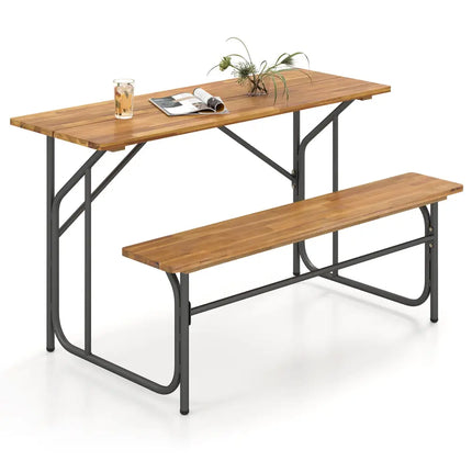 Acacia Wood Patio Table Bench for 2 People One-Side Picnic Table - Natural - Picnic Tables