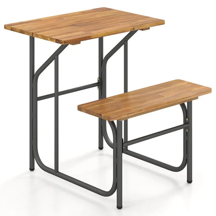 Acacia Wood Patio Table Bench Set One-Side Picnic Table and Seat - Natural - Picnic Tables