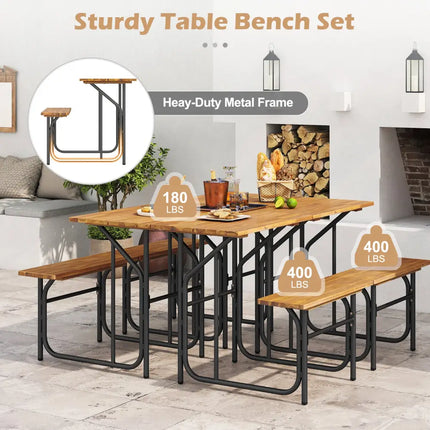 Acacia Wood Patio Table Bench Set One-Side Picnic Table and Seat - Natural - Picnic Tables
