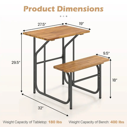 Acacia Wood Patio Table Bench Set One-Side Picnic Table and Seat - Natural - Picnic Tables