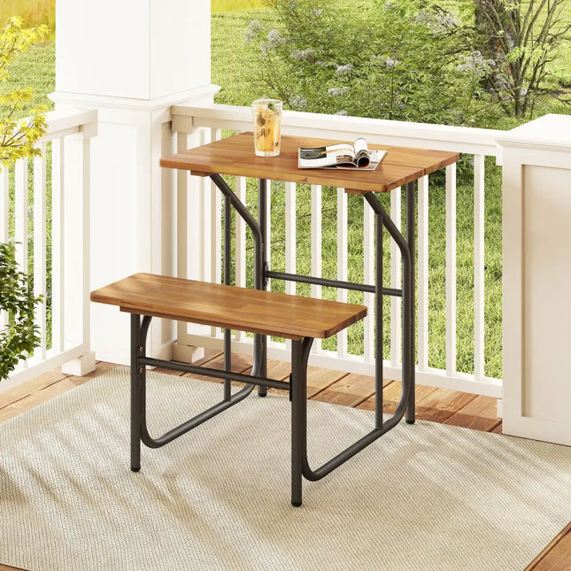 Acacia Wood Patio Table Bench Set One-Side Picnic Table and Seat - Natural - Picnic Tables