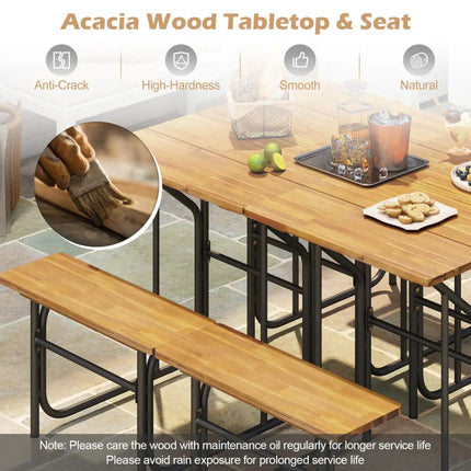 Acacia Wood Patio Table Bench Set One-Side Picnic Table and Seat - Natural - Picnic Tables