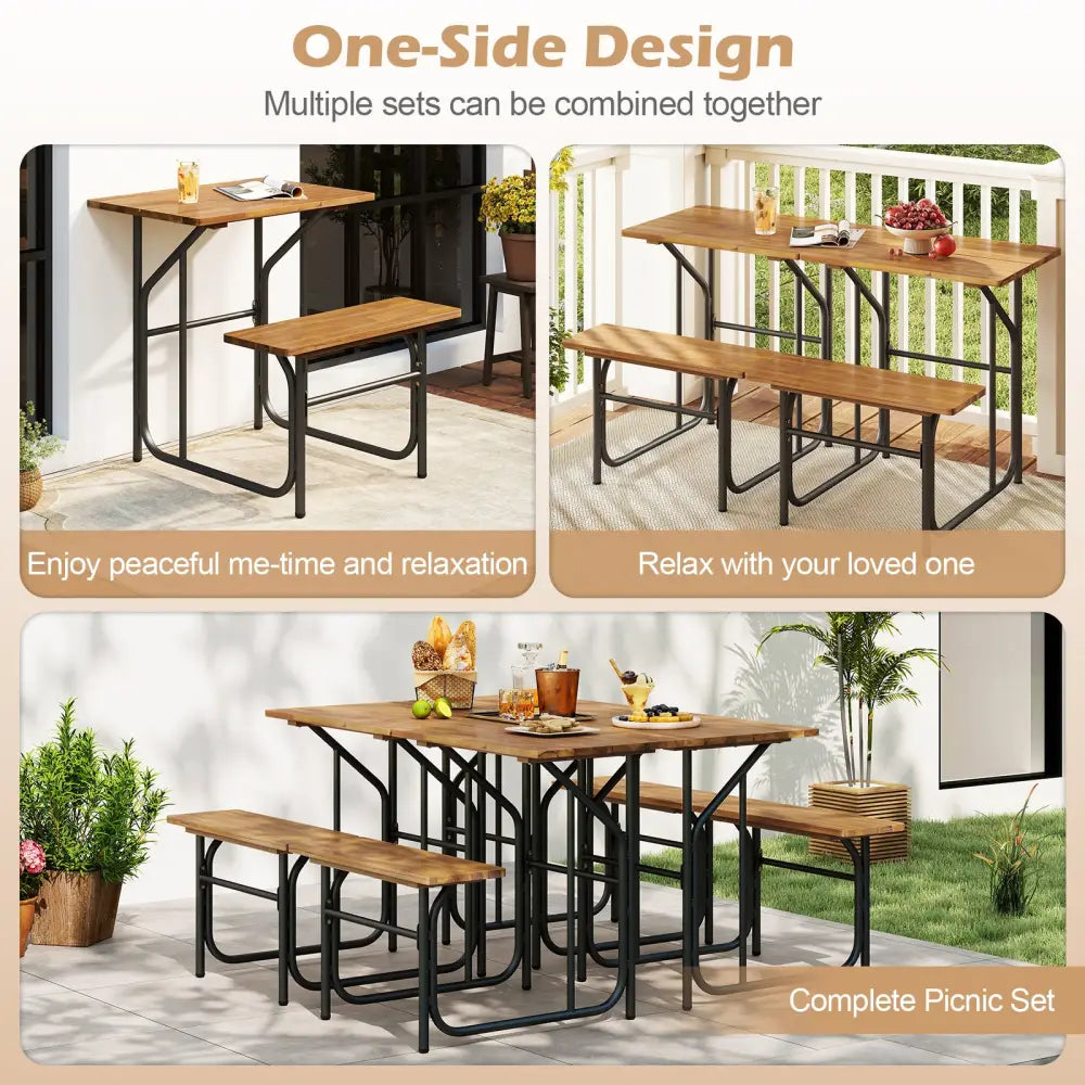Acacia Wood Patio Table Bench Set One-Side Picnic Table and Seat - Natural - Picnic Tables