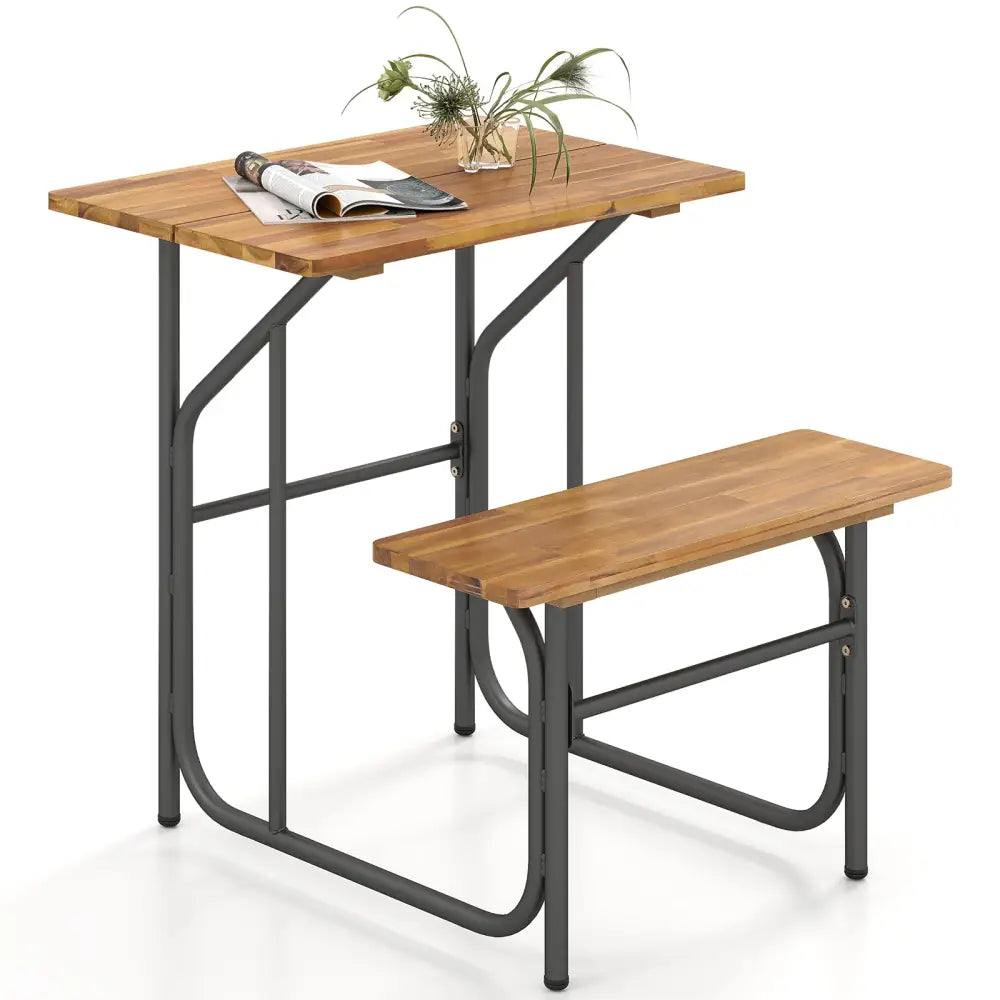 Acacia Wood Patio Table Bench Set One-Side Picnic Table and Seat - Natural - Picnic Tables