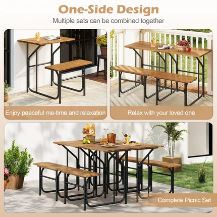 Acacia Wood Patio Table Bench Set One-Side Picnic Table and Seat - Natural - Picnic Tables