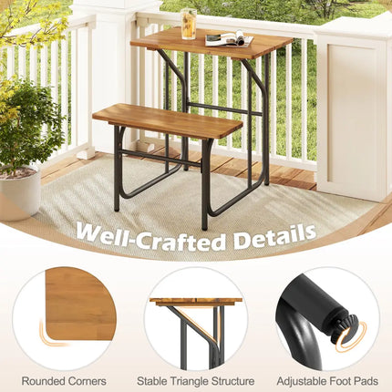 Acacia Wood Patio Table Bench Set One-Side Picnic Table and Seat - Natural - Picnic Tables