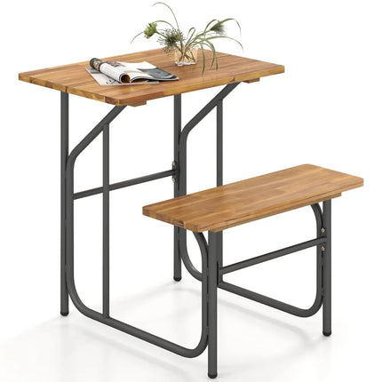 Acacia Wood Patio Table Bench Set One-Side Picnic Table and Seat - Natural - Picnic Tables