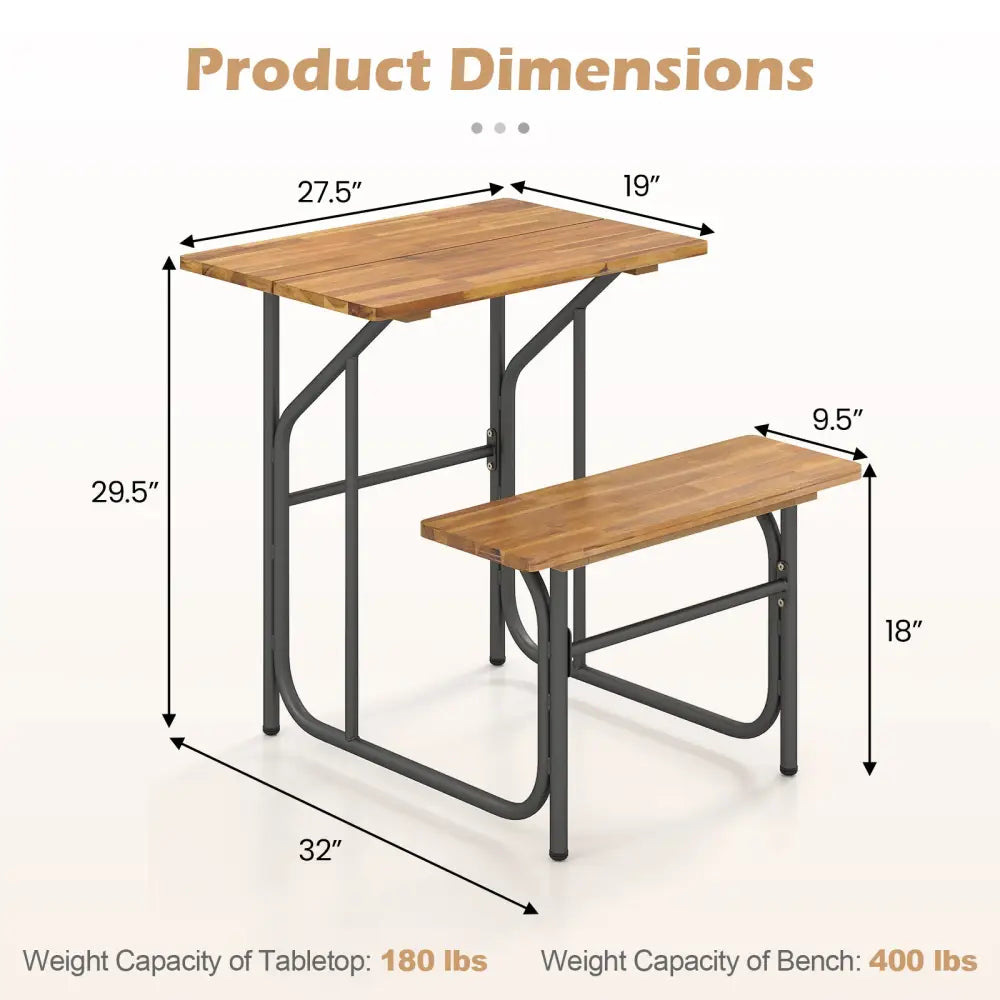 Acacia Wood Patio Table Bench Set One-Side Picnic Table and Seat - Natural - Picnic Tables