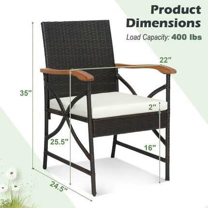 Acacia Wood Table and 6 Wicker Chairs with Umbrella Hole-X-side Handrail - Patio Dining Sets
