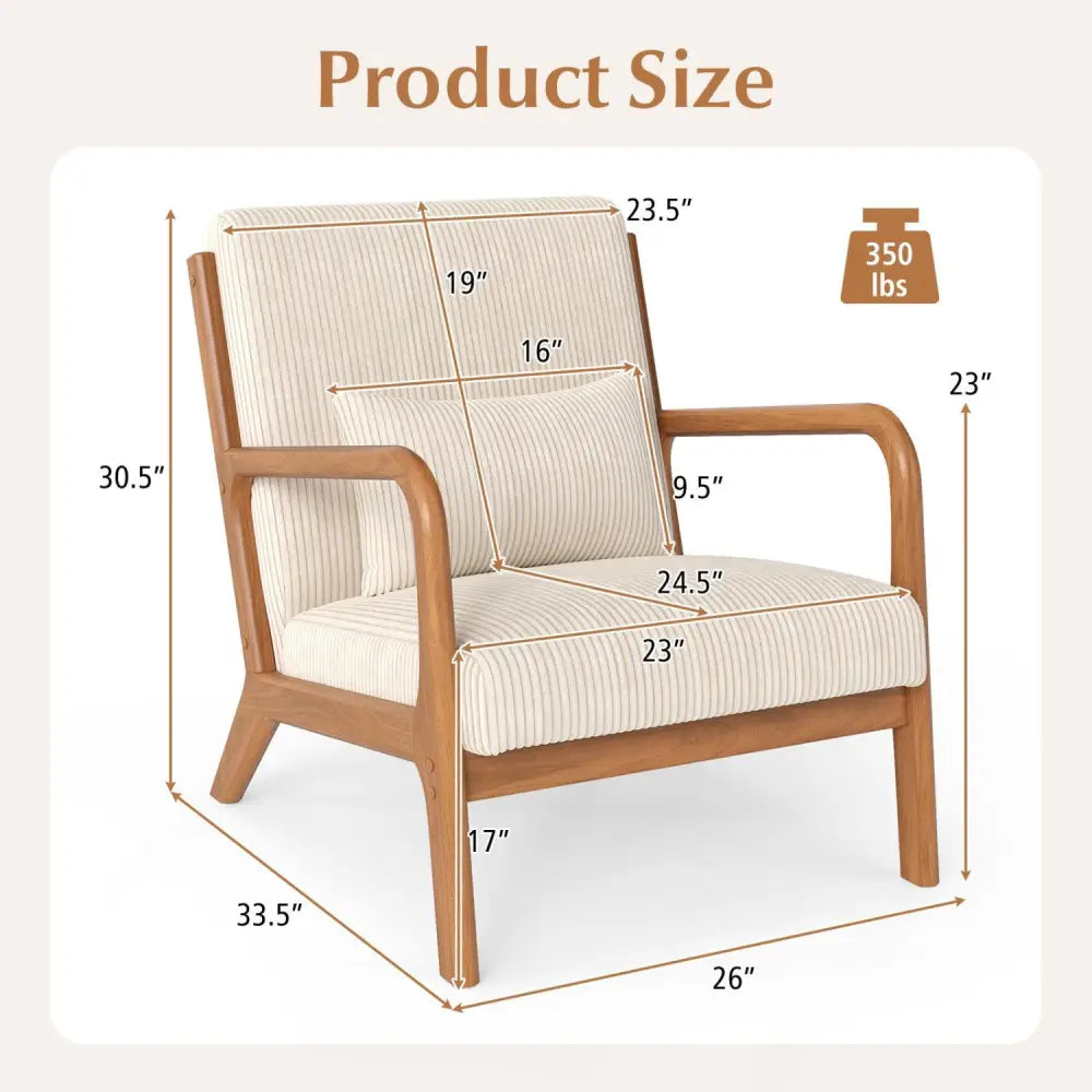 Accent Chair Corduroy Upholstered Lounge Chair with Lumbar Pillow-Beige - Beige - Accent Chairs