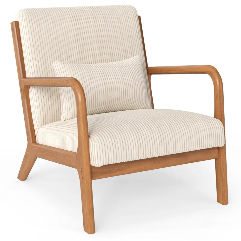 Accent Chair Corduroy Upholstered Lounge Chair with Lumbar Pillow-Beige - Beige - Accent Chairs
