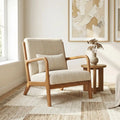 Accent Chair Corduroy Upholstered Lounge Chair with Lumbar Pillow-Beige - Beige - Accent Chairs