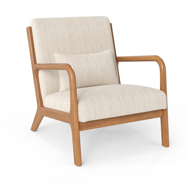 Accent Chair Corduroy Upholstered Lounge Chair with Lumbar Pillow-Beige - Beige - Accent Chairs