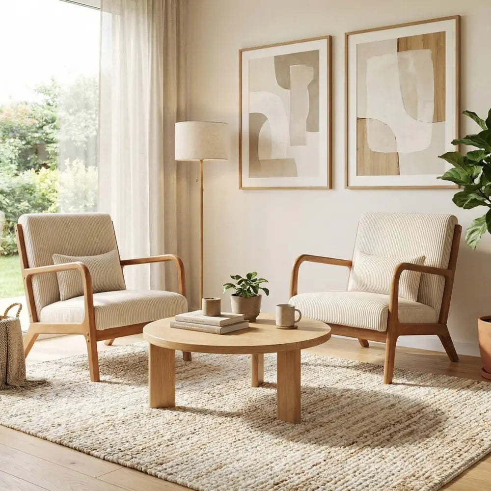 Accent Chair Corduroy Upholstered Lounge Chair with Lumbar Pillow-Beige - Beige - Accent Chairs