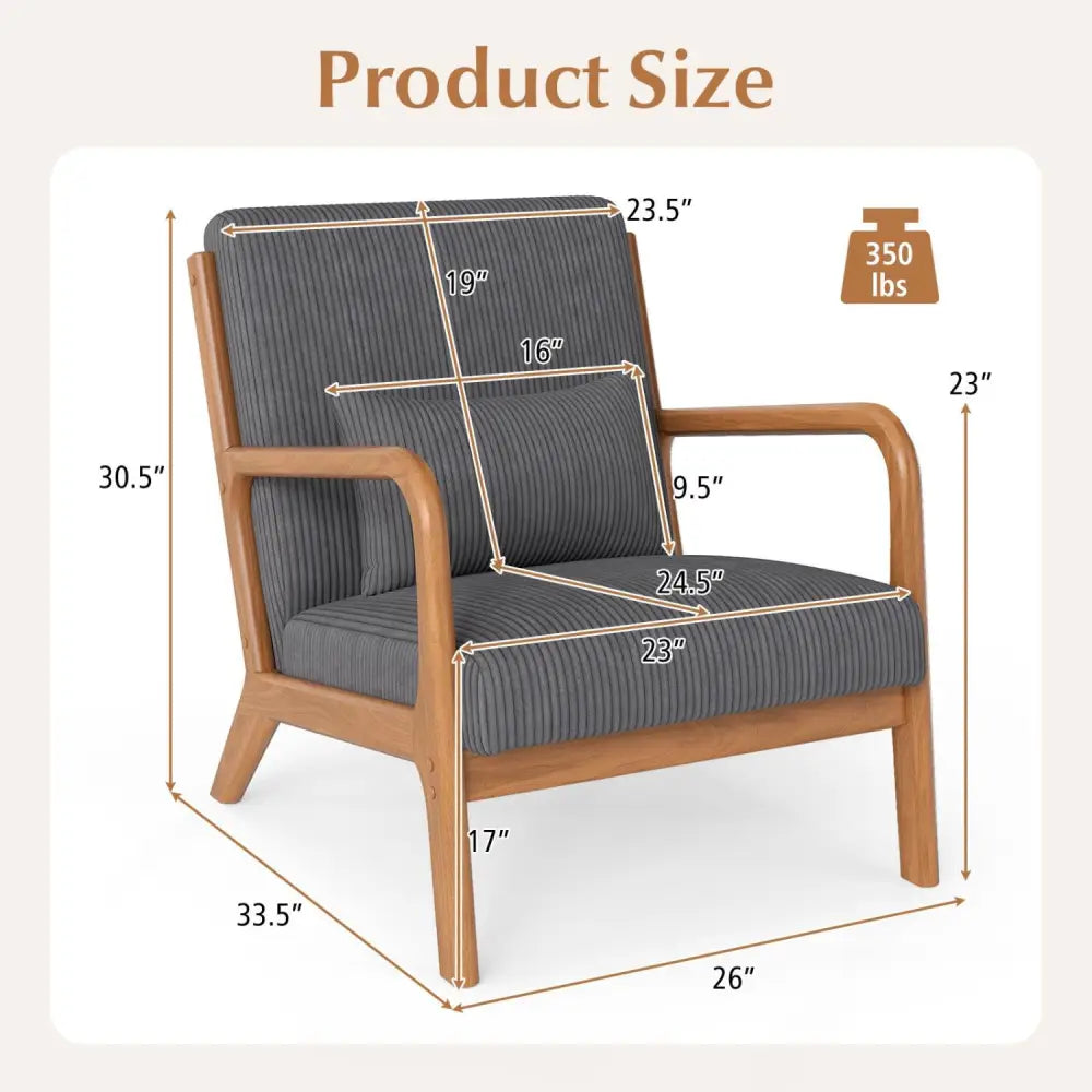 Accent Chair Corduroy Upholstered Lounge Chair with Lumbar Pillow-Gray - Gray - Accent Chairs