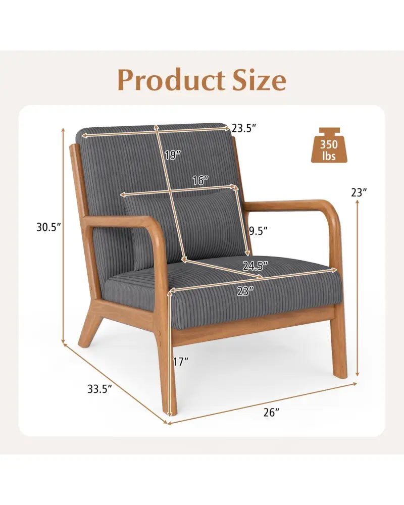 Accent Chair Corduroy Upholstered Lounge Chair with Lumbar Pillow-Gray - Gray - Accent Chairs