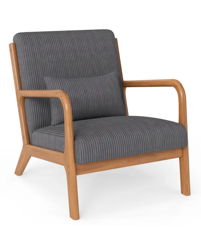 Accent Chair Corduroy Upholstered Lounge Chair with Lumbar Pillow-Gray - Gray - Accent Chairs