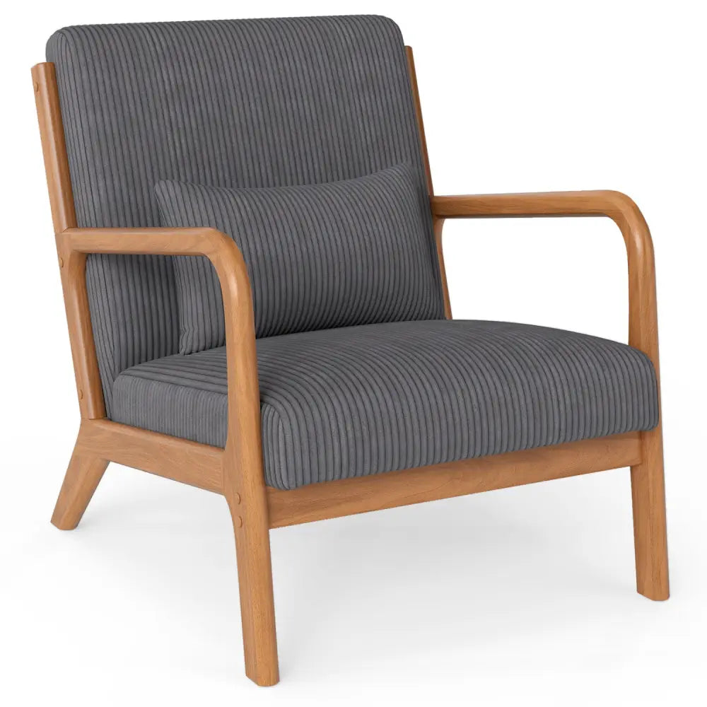 Accent Chair Corduroy Upholstered Lounge Chair with Lumbar Pillow-Gray - Gray - Accent Chairs