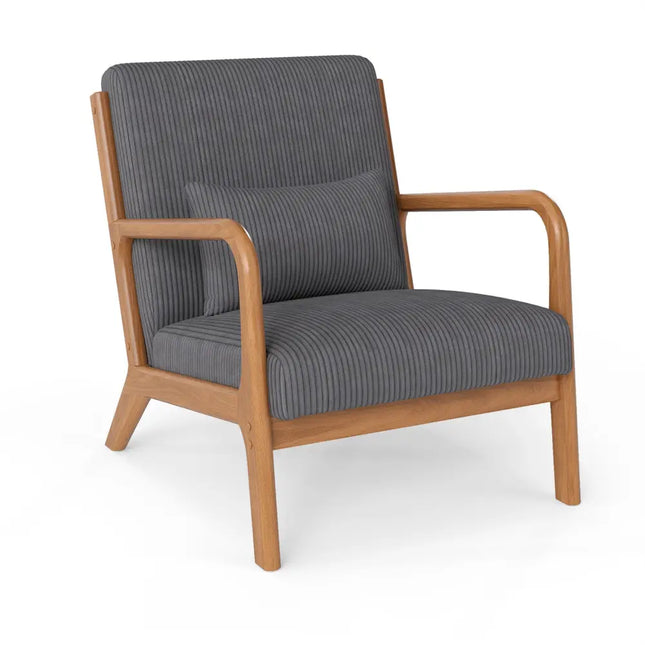 Accent Chair Corduroy Upholstered Lounge Chair with Lumbar Pillow-Gray - Gray - Accent Chairs
