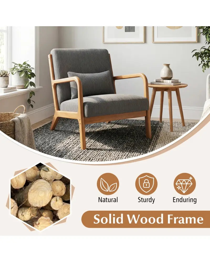 Accent Chair Corduroy Upholstered Lounge Chair with Lumbar Pillow-Gray - Gray - Accent Chairs