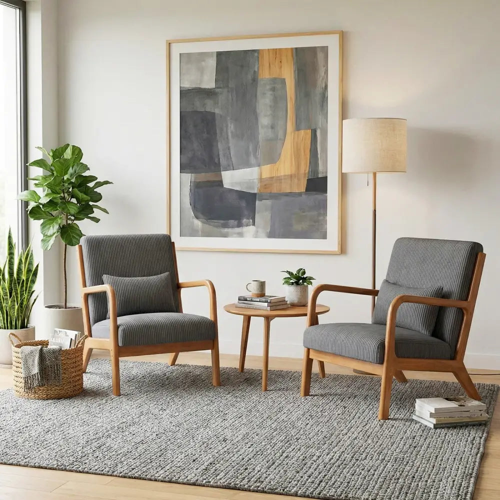 Accent Chair Corduroy Upholstered Lounge Chair with Lumbar Pillow-Gray - Gray - Accent Chairs