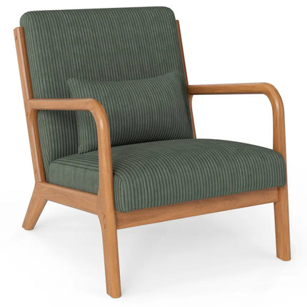 Accent Chair Corduroy Upholstered Lounge Chair with Lumbar Pillow-Green - Green - Accent Chairs