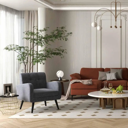 Accent Chair + Side Table + L-Shaped Sectional Sofa /3-Piece Modern Living Room Furniture Set/ - Gray - Sofas &