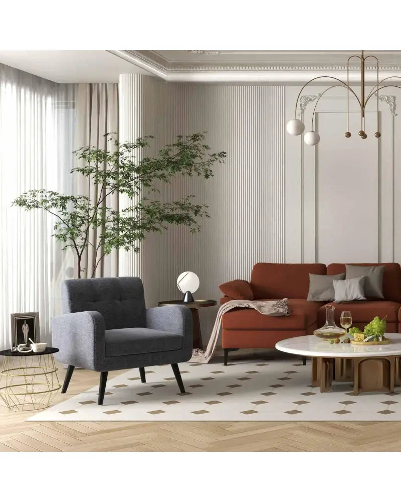Accent Chair + Side Table + L-Shaped Sectional Sofa /3-Piece Modern Living Room Furniture Set/ - Gray - Sofas &