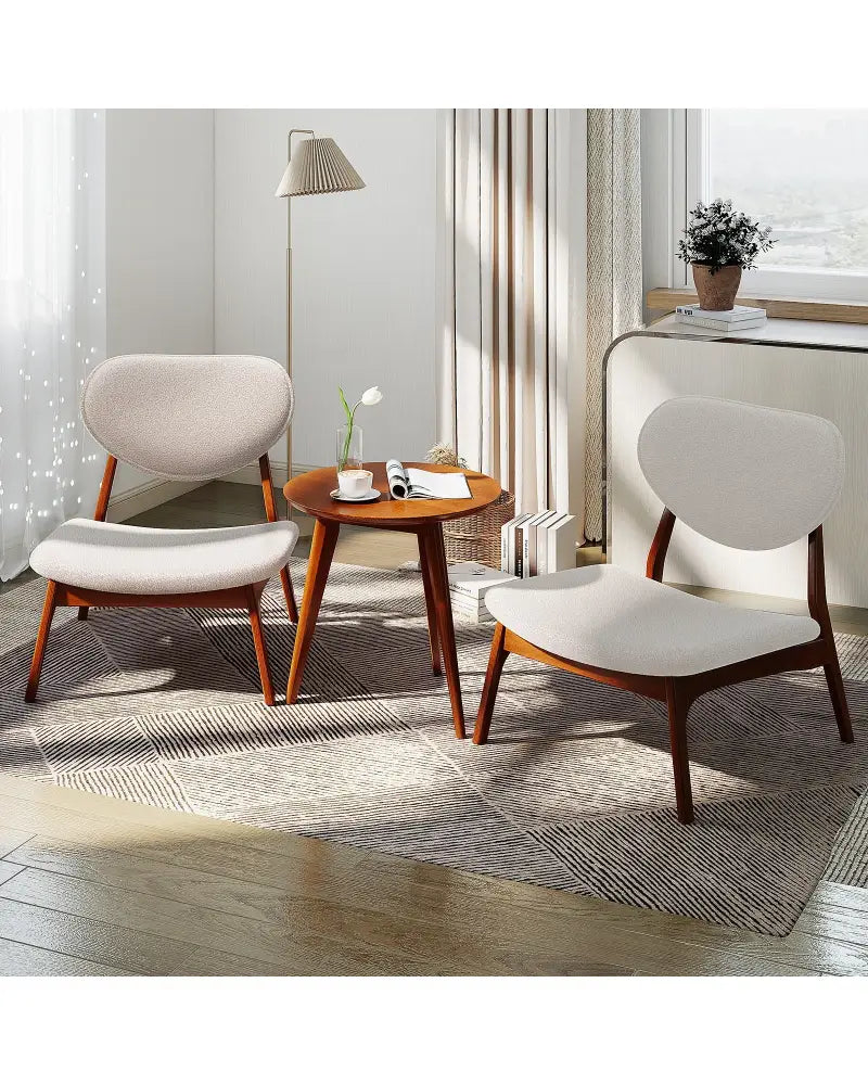 Accent Chairs Set of 2 with Side Table and Solid Wood Frame-Beige - Beige - Accent Chairs