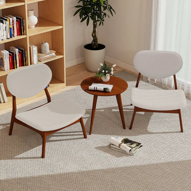 Accent Chairs Set of 2 with Side Table and Solid Wood Frame-Beige - Beige - Accent Chairs