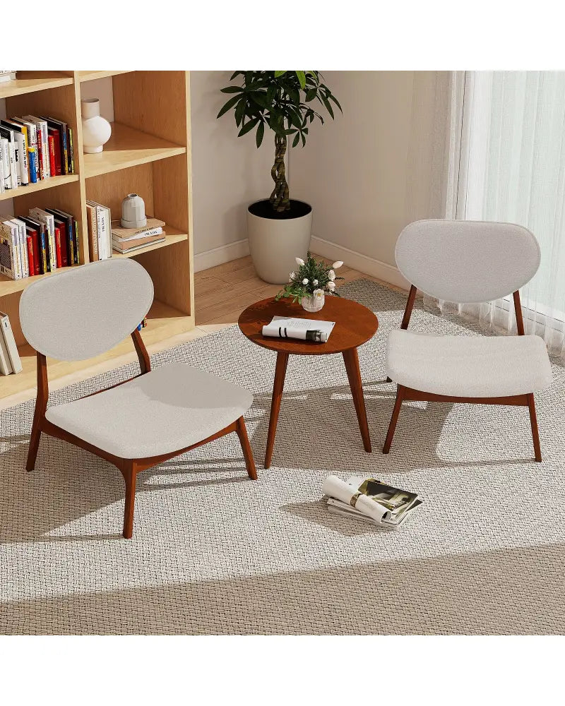 Accent Chairs Set of 2 with Side Table and Solid Wood Frame-Beige - Beige - Accent Chairs