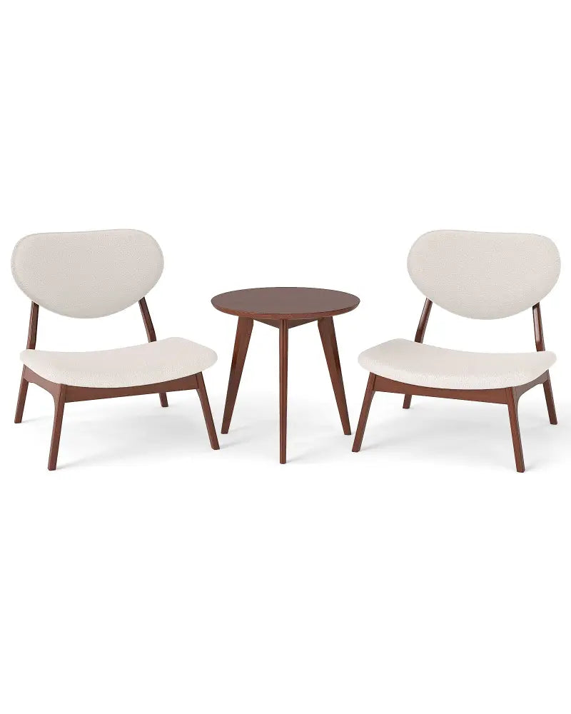 Accent Chairs Set of 2 with Side Table and Solid Wood Frame-Beige - Beige - Accent Chairs