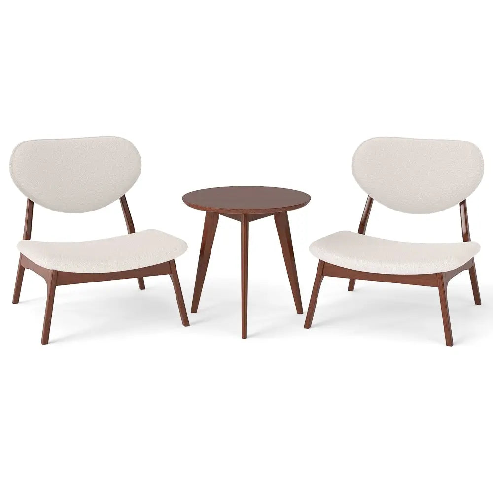 Accent Chairs Set of 2 with Side Table and Solid Wood Frame-Beige - Beige - Accent Chairs
