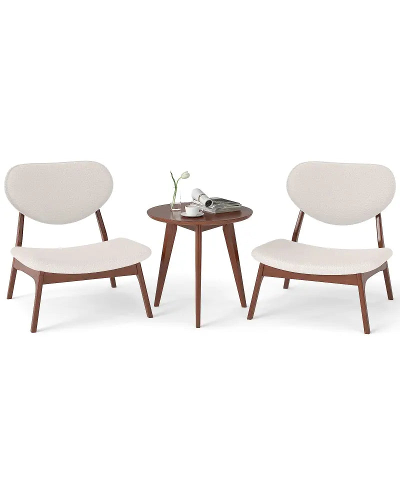 Accent Chairs Set of 2 with Side Table and Solid Wood Frame-Beige - Beige - Accent Chairs