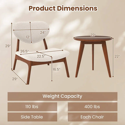 Accent Chairs Set of 2 with Side Table and Solid Wood Frame-Beige - Beige - Accent Chairs