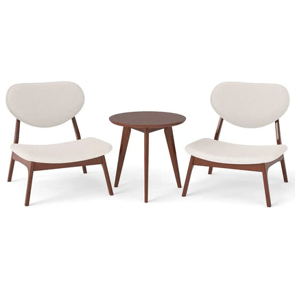 Accent Chairs Set of 2 with Side Table and Solid Wood Frame-Beige - Beige - Accent Chairs