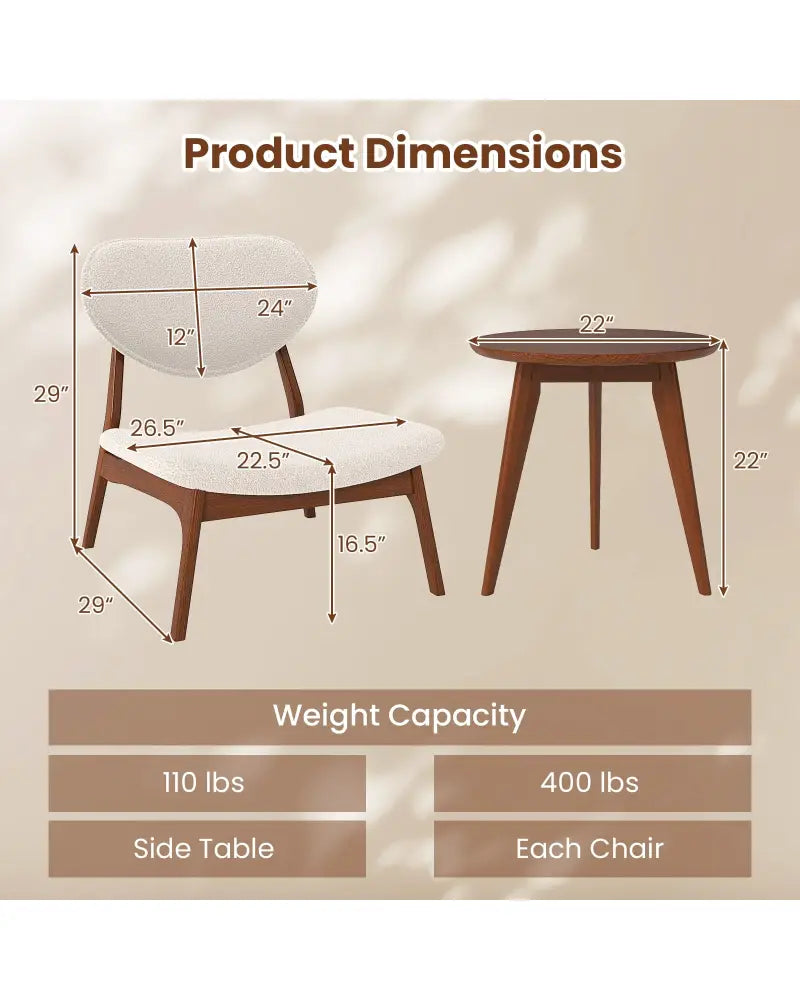 Accent Chairs Set of 2 with Side Table and Solid Wood Frame-Beige - Beige - Accent Chairs