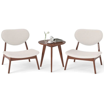 Accent Chairs Set of 2 with Side Table and Solid Wood Frame-Beige - Beige - Accent Chairs