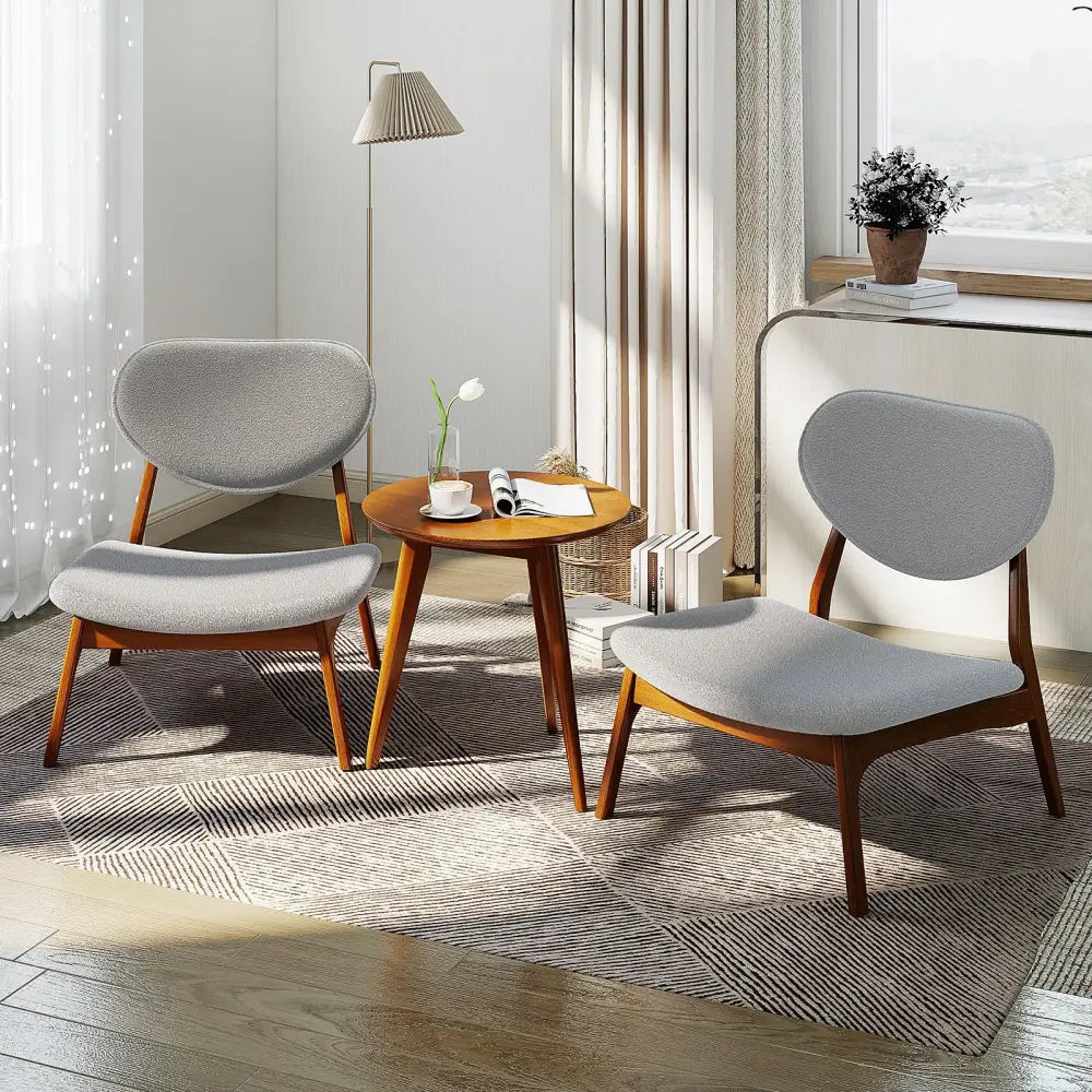 Accent Chairs Set of 2 with Side Table and Solid Wood Frame-Gray - Gray - Accent Chairs