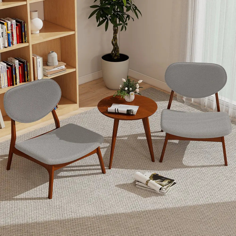Accent Chairs Set of 2 with Side Table and Solid Wood Frame-Gray - Gray - Accent Chairs
