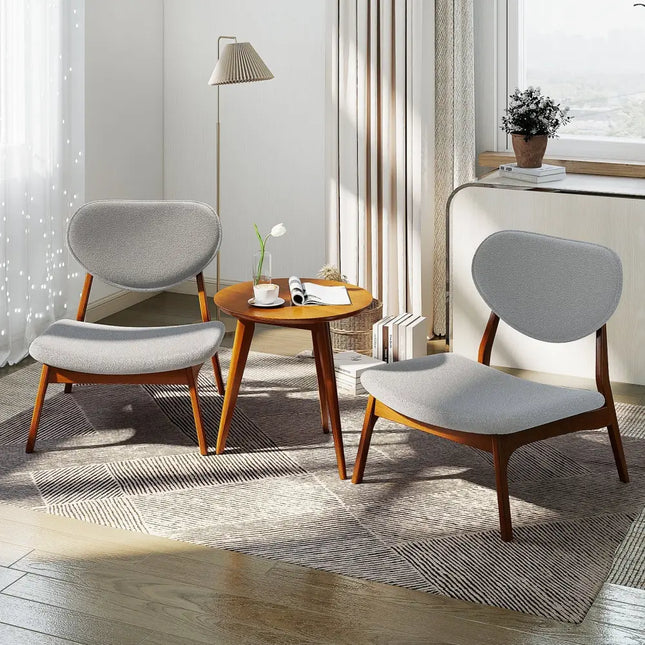 Accent Chairs Set of 2 with Side Table and Solid Wood Frame-Gray - Gray - Accent Chairs